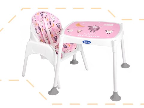 Krzesełko do karmienia stolik krzesło 3w1 różowy