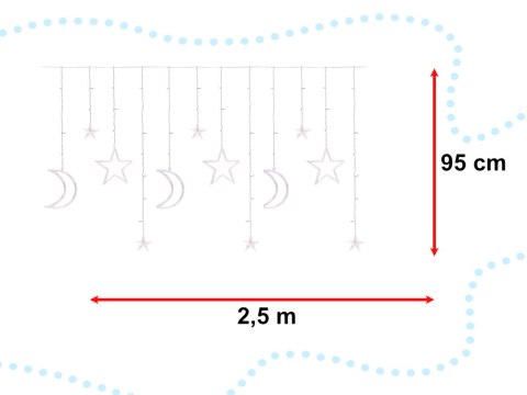 Lampki LED kurtyna księżyc gwiazdy świąteczne choinkowe 2,5m 138LED multikolor