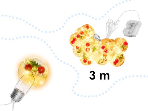 Lampki LED łańcuch na baterie kurtyna lampki choinkowe świąteczne kule z dekoracją 3m 50LED ciepły