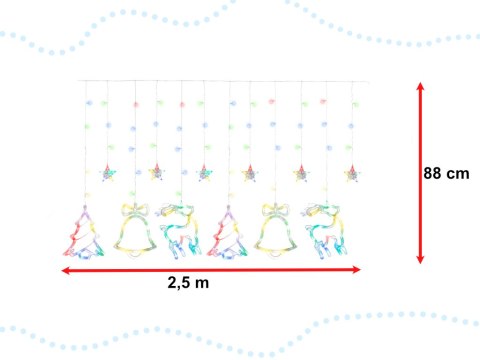 Lampki LED kurtyna renifer dzwonek mix świąteczne choinkowe 2,5m 138LED multikolor 8 trybów świecenia IP44