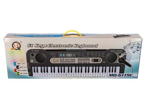 KEYBOARD ORGANY MQ-6119L MIKROFON 61 PODŚWIETLANYCH KLAWISZY NAUKA GRY ZASILACZ