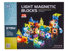Świecące Klocki Magnetyczne, Tor Kulkowy Dla Kulek 75 Elementów Kulodrom