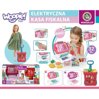 ELEKTRONICZNA KASA FISKALNA DLA DZIECI WÓZEK KOSZYK NA ZAKUPY ZESTAW AKCESORIA