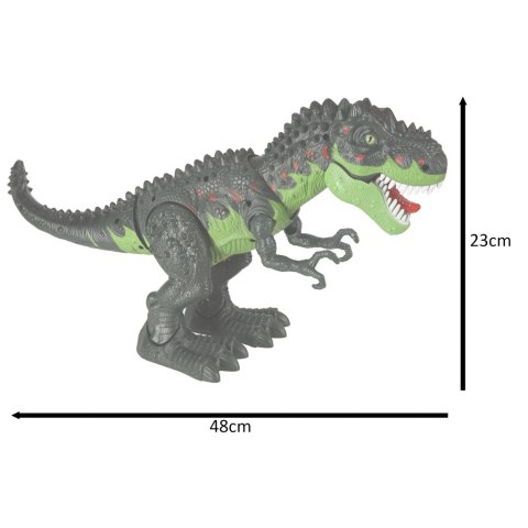 DINOZAUR T-REX ZIELONY NA BATERIE CHODZI RUSZA GŁOWĄ RYCZY ŚWIATŁA DŹWIĘKI