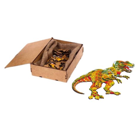 PUZZLE DREWNIANE UKŁADANKA TYRANOZAUR DINOZAUR ZESTAW PUZZLI A4 OZDOBA