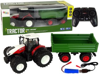 TRAKTOR ZDALNIE STEROWANY Z PRZYCZEPĄ 1:24 POJAZD RC ŚWIATŁA PILOT AKUMULATOR