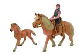 Zestaw 3 Figurek Konie i Zagroda Figurka Koń Źrebak Jeździec