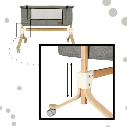 ŁÓŻECZKO DOSTAWKA DLA NIEMOWLĄT DZIECI DREWNIANA NA KÓŁKACH KOJEC SZARY