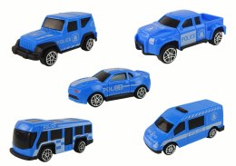 Zestaw Pojazdów Ciężarówka Policji Transporter Laweta Auta Resoraki Niebieska