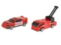 TIR laweta ciężarówka samochód transporter naczepa 2w1 parking resoraki straż pożarna 2 auta czerwone