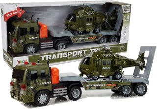 ZESTAW LAWETA TRANSPORTER Z NAPĘDEM WOJSKOWY HELIKOPTER 1:16 DŹWIĘK ŚWIATŁA