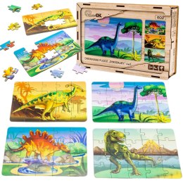 Drewniane Puzzle 4w1 Dinozaury Układanka Zestaw Prehistoria Zabawka