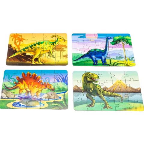 Drewniane Puzzle 4w1 Dinozaury Układanka Zestaw Prehistoria Zabawka