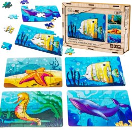 Drewniane Puzzle 4w1 Zwierzęta Morskie Wodne Układanka Zestaw