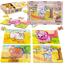 Drewniane Puzzle 4w1 Zwierzęta Na Farmie Układanka Zestaw Farma