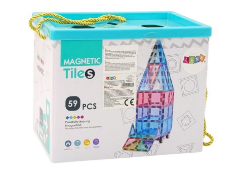 KLOCKI MAGNETYCZNE ZESTAW KONSTRUKCYJNY 59EL KOLOROWE PANELE PUDEŁKO SORTER