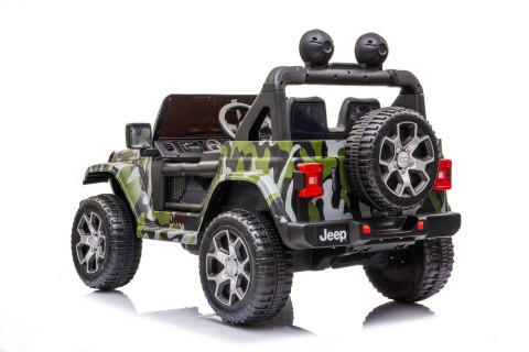 AUTO NA AKUMULATOR DLA DZIECKA JEEP WRANGLER RUBICON EVA LED SKÓRA PILOT 2.4G