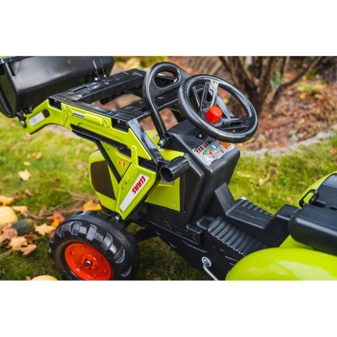 TRAKTOR NA PEDAŁY DLA DZIECI 3-6 LAT DO 50KG FALK CLAAS PRZYCZEPA ŁYŻKA SPYCHACZ