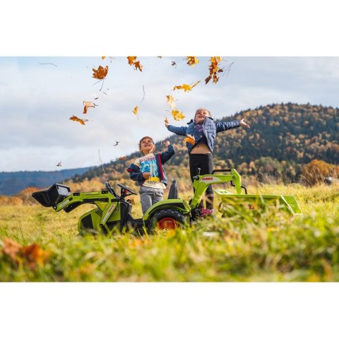 TRAKTOR NA PEDAŁY DLA DZIECI 3-6 LAT DO 50KG FALK CLAAS PRZYCZEPA ŁYŻKA SPYCHACZ