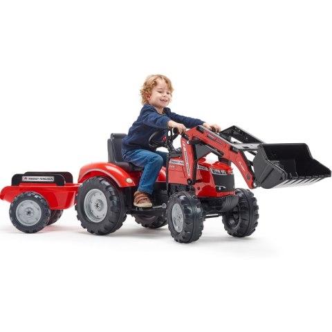 TRAKTOR NA PEDAŁY DLA DZIECI 3-6 LAT DO 50KG FALK MASSEY FERGUSON PRZYCZEPA KLAKSON ŁAŃCUCH