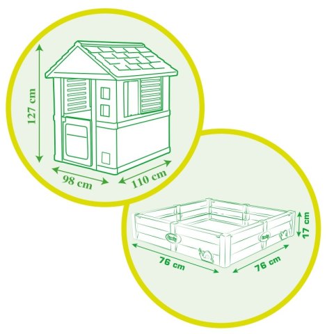 DOMEK OGRODOWY DLA DZIECI ZIELONY SMOBY PIASKOWNICA OKNA DRZIW ANTY UV