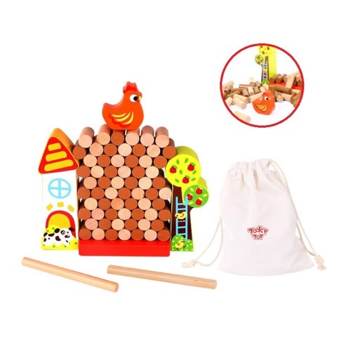 TOOKY TOY Gra Spadająca Kura Drewniana Farma Wieża z klocków TOOKY TOY Gra Spadająca Kura Drewniana Farma Wieża z klocków