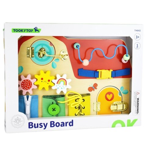 TOOKY TOY Drewniana Tablica Montessori Manipulacyjna Zamki Zębatki Pętle