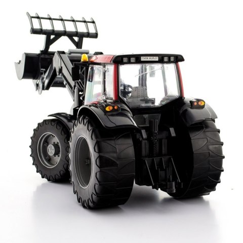 DUŻY TRAKTOR Z KOPARKĄ FARM WORLD SKRĘTNE KOŁA OTWIERANE DRZWI RUCHOMA ŁYŻKA