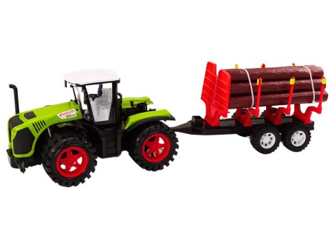 DUŻY TRAKTOR FARMERSKI Z PRZYCZEPĄ NA DREWNO 9 BALI NAPĘD 80CM DETALE