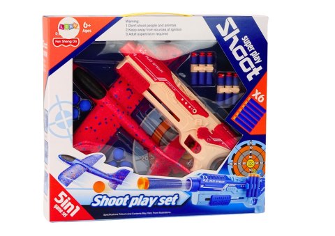 PISTOLET NA STRZAŁKI I KULKI PIANKOWE WYRZUTNIA SAMOLOTU TARCZA ZESTAW 5W1