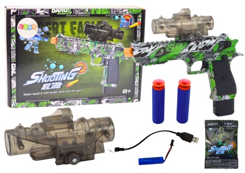 Elektryczny Pistolet Na Kulki Wodne Strzałki 2w1 Zielony Akumulator Ładowarka