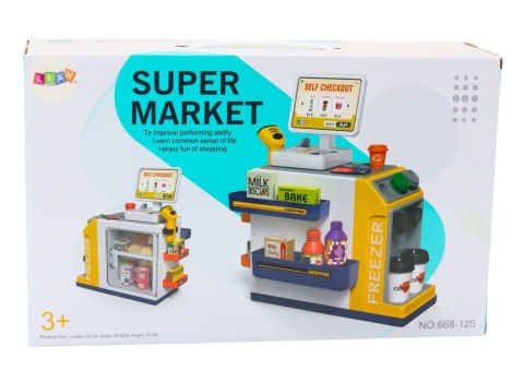 SUPERMARKET SKLEP Z KASĄ FISKALNĄ DLA DZIECI SKANER ŚWIATŁA DŹWIĘK PRODUKTY