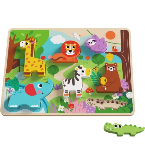 Tooky Toy Drewniane Puzzle Montessori Zwierzątka ZOO Safari Dopasuj Kształty