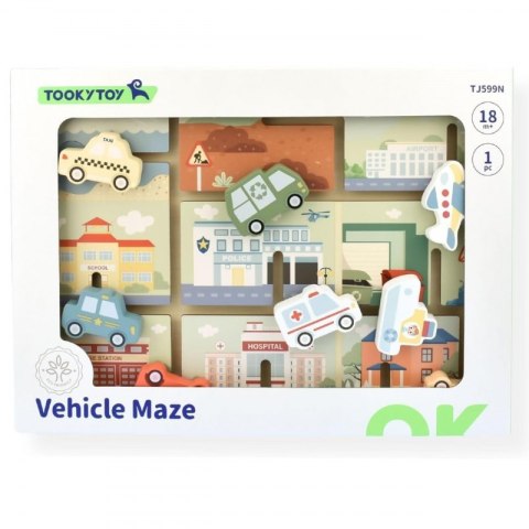 TOOKY TOY Labirynt Drewniany Pojazdy Układanka TOOKY TOY Labirynt Drewniany Pojazdy Układanka