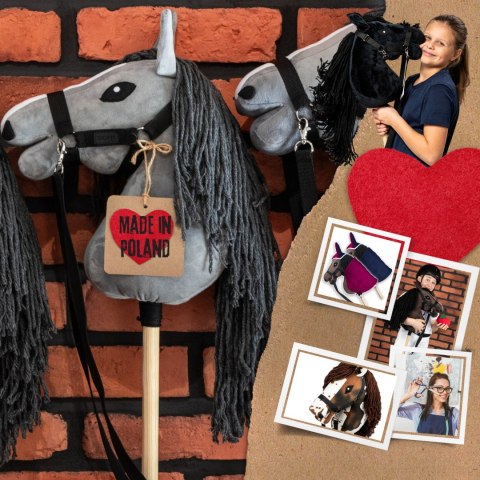 KONIK NA KIJU DO SKAKANIA MASKOTKA HOBBY HORSE SKIPPI SZARY ROZMIAR A4