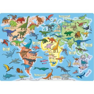 Puzzle 70 elementów. Mapa świata. Dinozaury