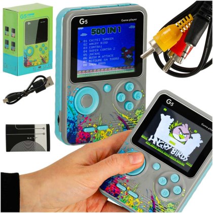 KONSOLA DO GIER GRA ELEKTRONICZNA MINI RETRO G5 SZARA 500 GIER LCD AKUMULATOR