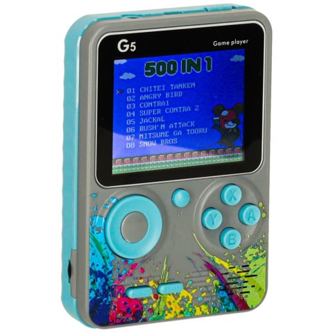 KONSOLA DO GIER GRA ELEKTRONICZNA MINI RETRO G5 SZARA 500 GIER LCD AKUMULATOR