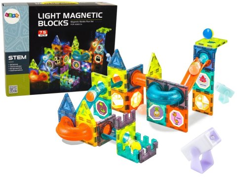 KLOCKI MAGNETYCZNE ŚWIECĄCA ZJEŻDŻALNIA DLA KULEK ZESTAW KONSTRUKCYJNY 75EL KLOCKI MAGNETYCZNE ŚWIECĄCA ZJEŻDŻALNIA DLA KULEK ZESTAW KONSTRUKCYJNY 75EL