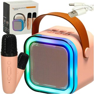 GŁOŚNIK PRZENOŚNY BLUETOOTH KARAOKE ZESTAW 2 MIKROFONY USB ŚWIATŁA LED RGB