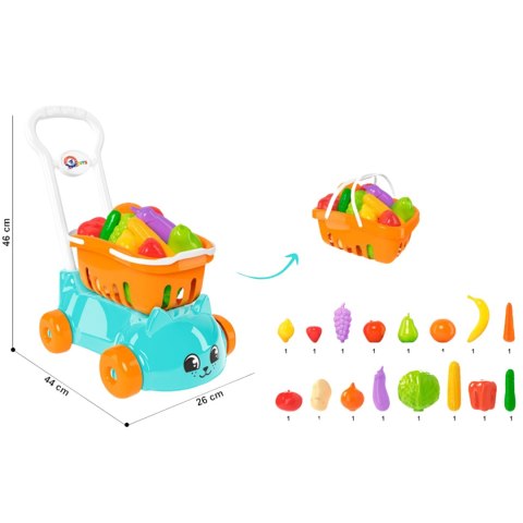 Wózek Sklepowy Dla Dzieci Z Koszykiem Owoce Warzywa Kotek Wygodna Rączka