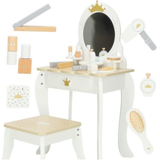 DREWNIANA TOALETKA DLA DZIEWCZYNKI LUSTRO SIEDZISKO AKCESORIA LULILO BELLA