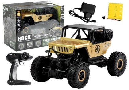 SAMOCHÓD TERENOWY ZDALNIE STEROWANY AUTO RC ROCK CRAWLER JEEP 1:18 2.4G AKUMULATOR ZŁOTY