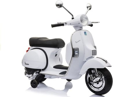 SKUTER MOTOR NA AKUMULATOR DLA DZIECKA VESPA 2X45W KOŁA EVA SKÓRA LED MP3