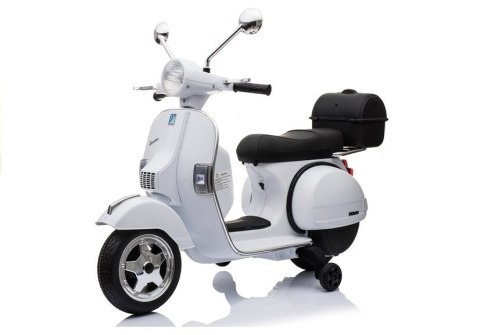 SKUTER MOTOR NA AKUMULATOR DLA DZIECKA VESPA 2X45W KOŁA EVA SKÓRA LED MP3