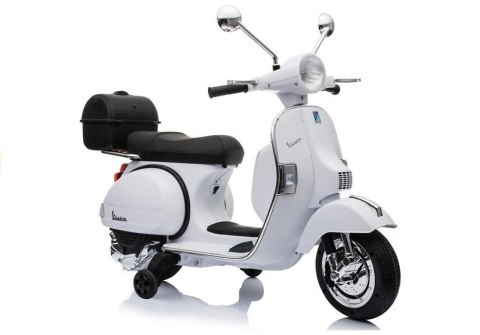 SKUTER MOTOR NA AKUMULATOR DLA DZIECKA VESPA 2X45W KOŁA EVA SKÓRA LED MP3