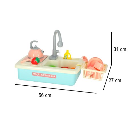 Zlewozmywak zlew do mycia naczyń dla dzieci z akcesoriami leci woda czajnik płyta indukcyjna XXL niebieski