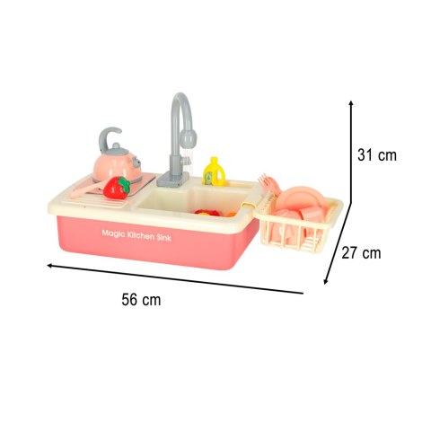 Zlewozmywak zlew do mycia naczyń dla dzieci z akcesoriami leci woda czajnik płyta indukcyjna XXL różowy