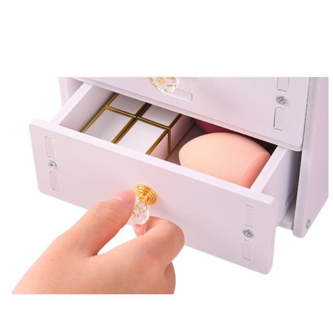 Mini Toaletka Lusterko Do Makijażu Szuflada Uszy Drewniana Biała