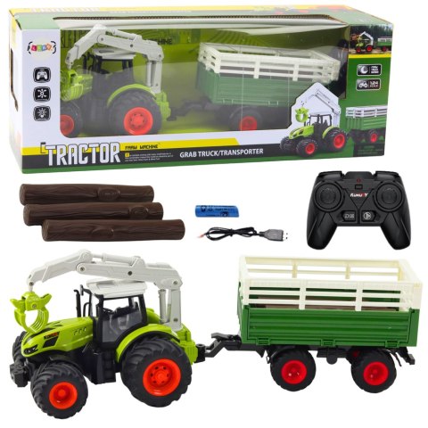 TRAKTOR ZDALNIE STEROWANY RC Z PRZYCZEPĄ I CHWYTAKIEM 1:24 ŚWIATŁA PILOT 2.4G